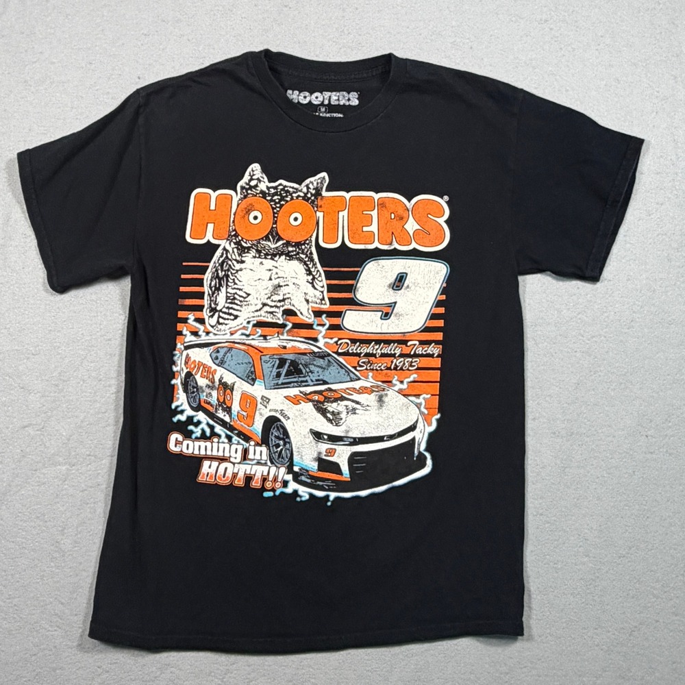 Hooters Mens Chase Elliott 9 Racing Graphic T-Shirt M Black Cotton Short Sleeve